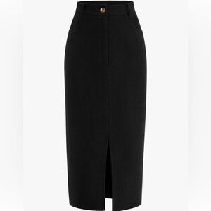 Pretty Garden Corduroy Black Midi Skirt